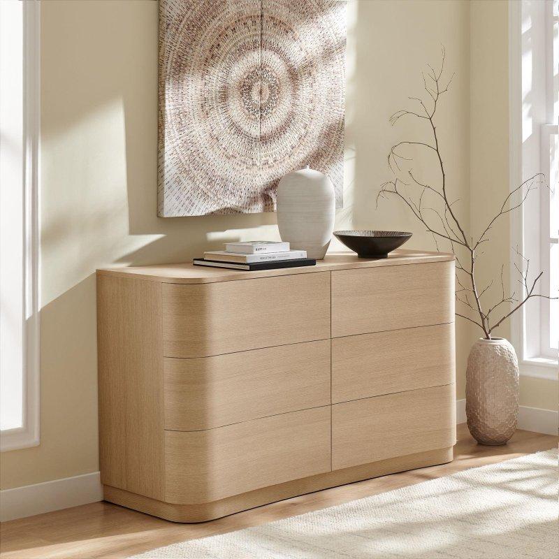 Kahverengi MDF Kavisli 6 Çekmeceli Şifonyer - 141 cm - 311599