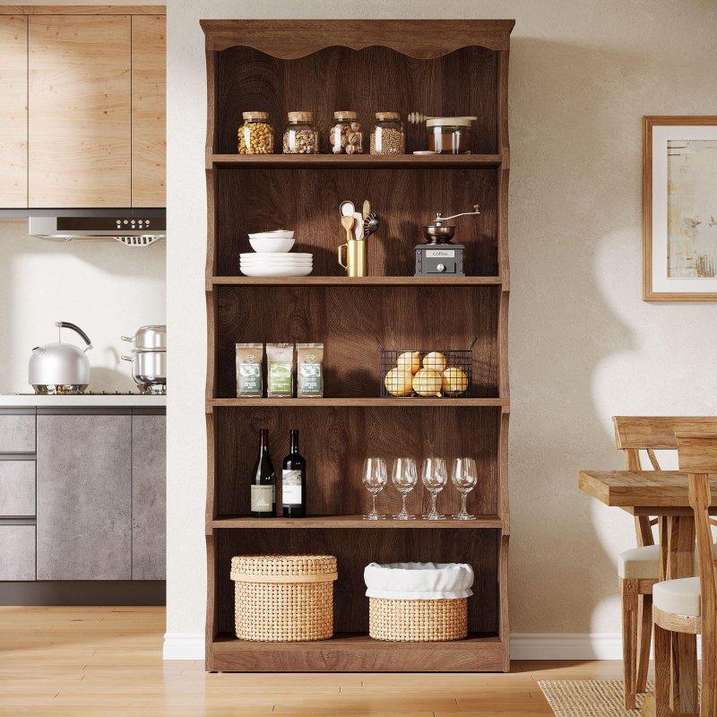 Kahverengi MDF Kavisli Tasarım 5 Raflı Kitaplık - 179x81 cm - 312420