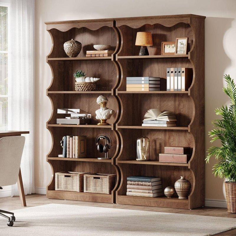 Kahverengi MDF Kavisli Tasarım 5 Raflı Kitaplık - 179x81 cm - 312420