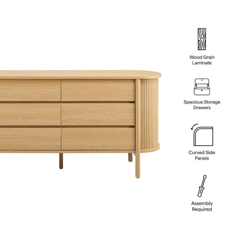 Kahverengi MDF Kavisli Yivli 6 Çekmeceli Şifonyer - 170x83 cm - 302772