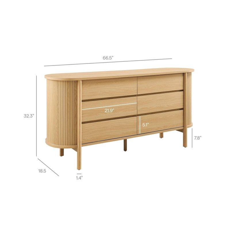 Kahverengi MDF Kavisli Yivli 6 Çekmeceli Şifonyer - 170x83 cm - 302772