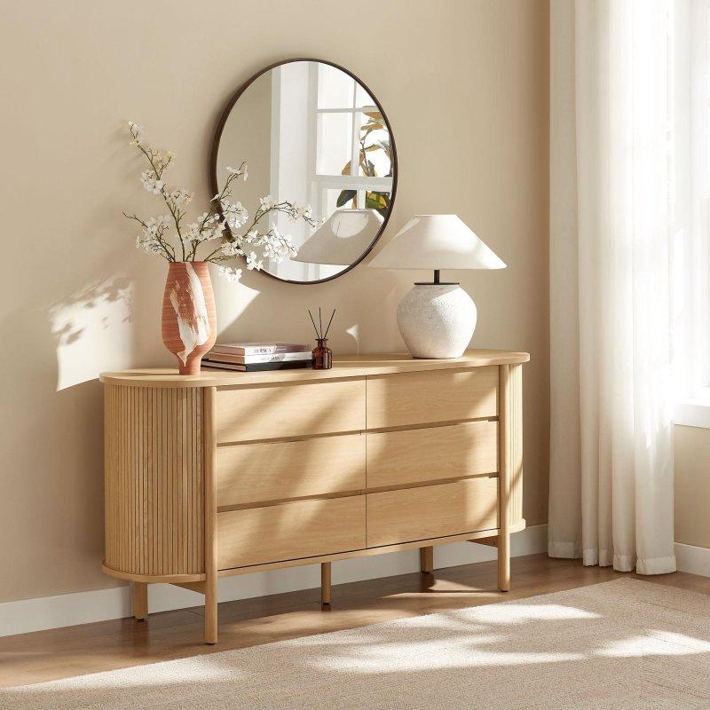 Kahverengi MDF Kavisli Yivli 6 Çekmeceli Şifonyer - 170x83 cm - 302772