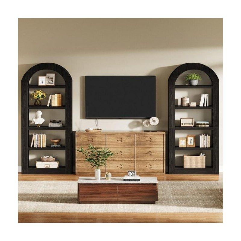 Kahverengi MDF Kemerli 5 Raflı Kitaplık - 180 cm - 318464