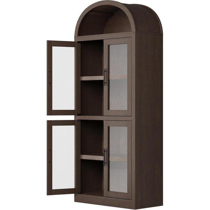 Kahverengi MDF Kemerli 6 Raflı Cam Kapaklı Kitaplık - 77x41x182 cm - 239353
