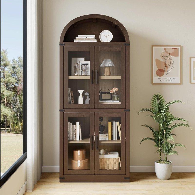 Kahverengi MDF Kemerli 6 Raflı Cam Kapaklı Kitaplık - 77x41x182 cm - 239353