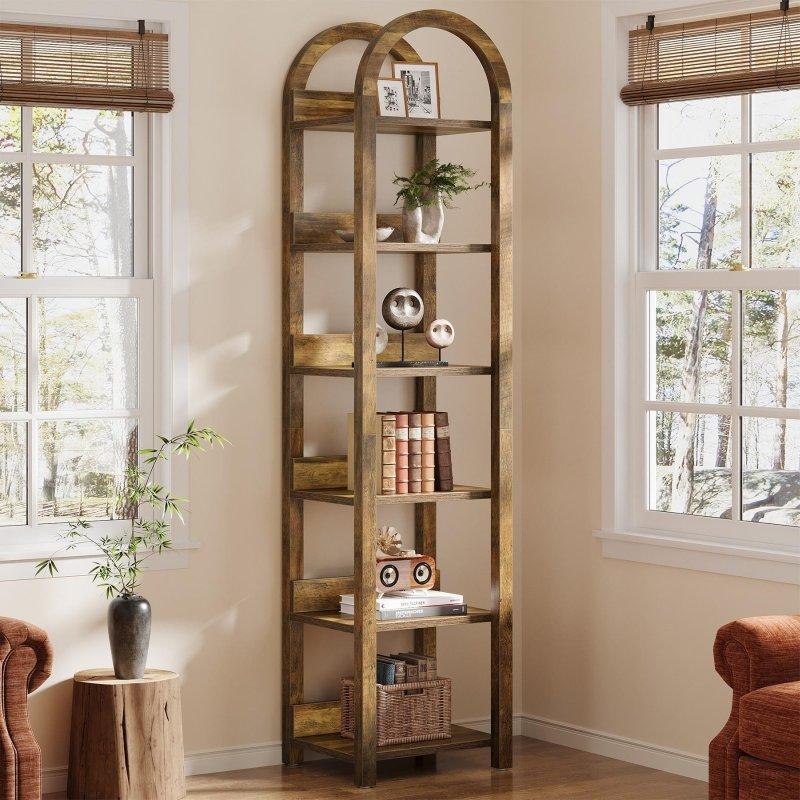 Kahverengi MDF Kemerli 6 Raflı Dar Kitaplık - 40x38x180 cm - 316978