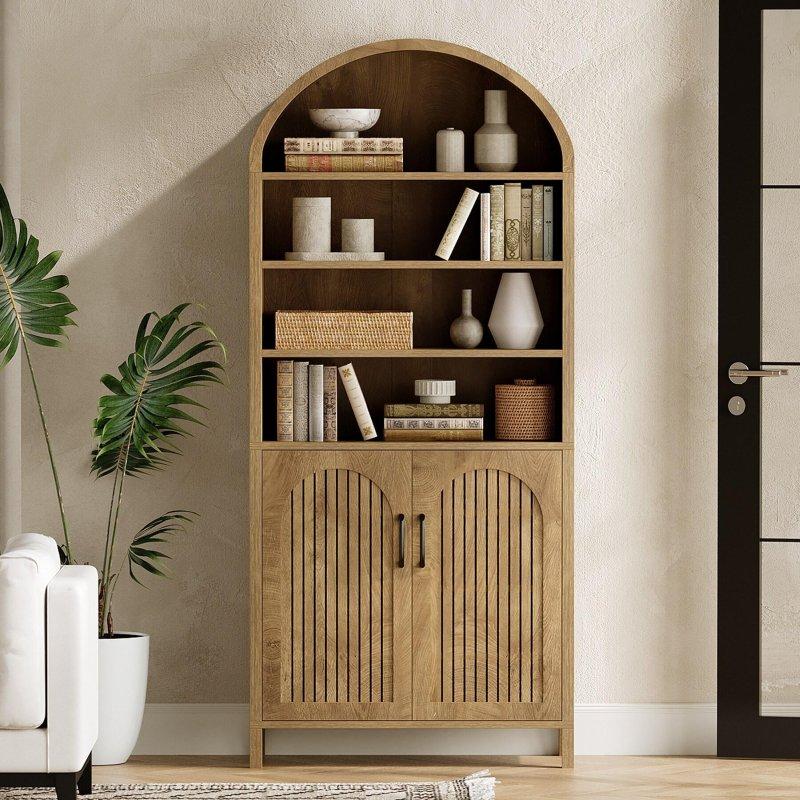 Kahverengi MDF Kemerli Kapaklı 8 Raflı Kitaplık - 181 cm - 317645
