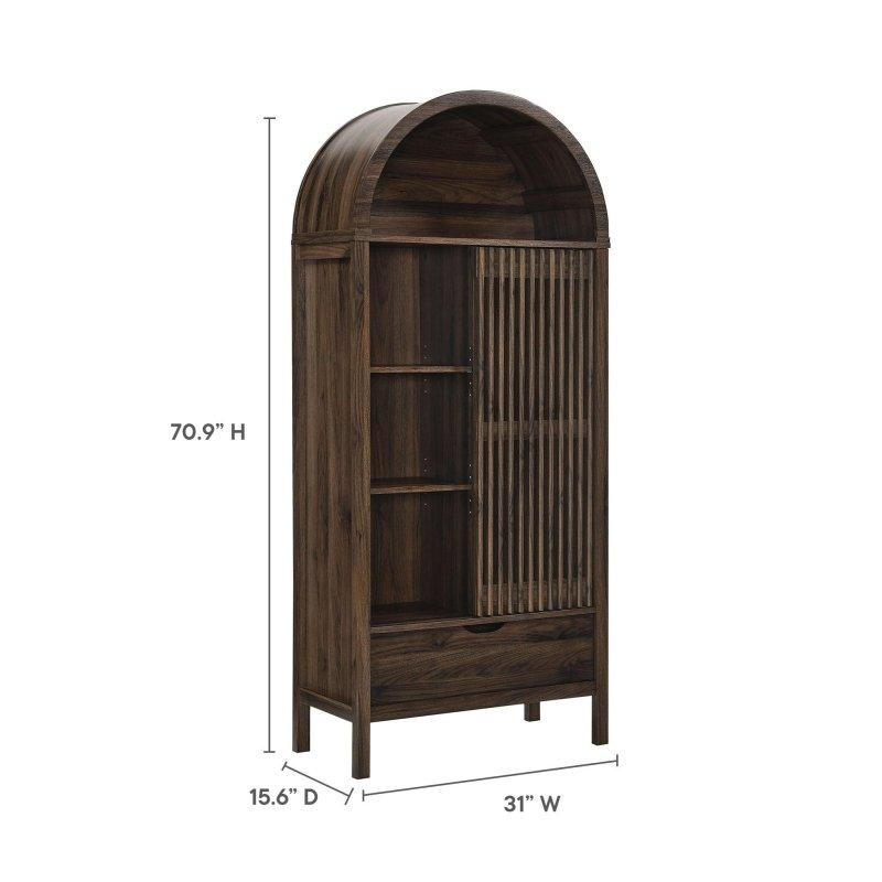 Kahverengi MDF Kemerli Sürgü Kapaklı Çekmeceli Kitaplık - 181 cm - 313676