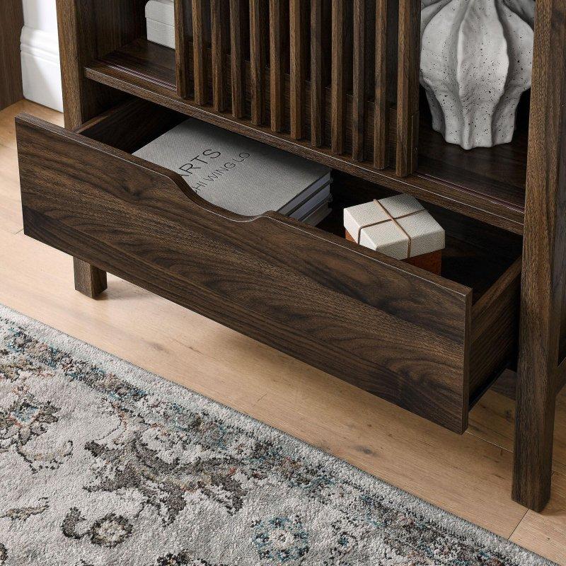 Kahverengi MDF Kemerli Sürgü Kapaklı Çekmeceli Kitaplık - 181 cm - 313676