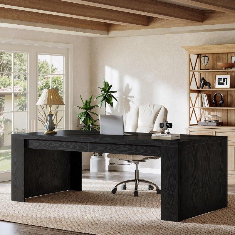 Kahverengi MDF Kır Evi Tarzı Geniş Ofis Masası - 180 cm - 326177