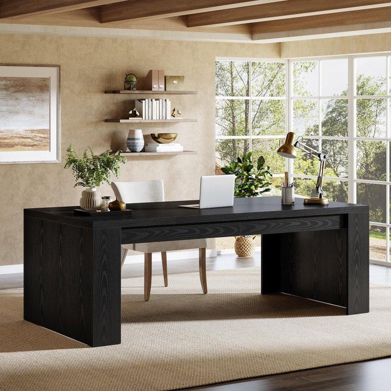 Kahverengi MDF Kır Evi Tarzı Geniş Ofis Masası - 180 cm - 326177