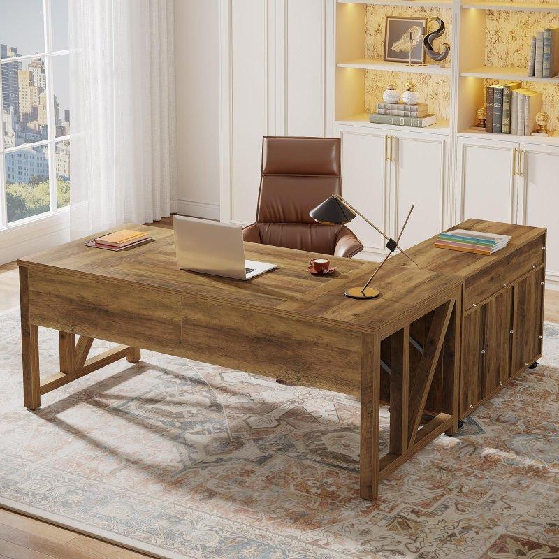 Kahverengi MDF L Tipi Dosya Dolaplı Metal Çerçeveli Ofis Masası - 161x179 cm - 325808 Kahverengi MDF L Tipi Dosya Dolaplı Metal Çerçeveli Ofis Masası - 161x179 cm - 325808