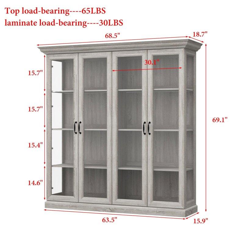 Kahverengi MDF LED Aydınlatmalı USB Portlu Cam Kapaklı Kitaplık - 174x176x48 cm - 238954