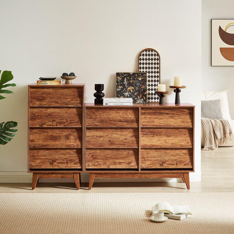 Kahverengi MDF Masif Ahşap Ayaklı 6 Çekmeceli Vintage Şifonyer - 121x35x77 cm - 302211