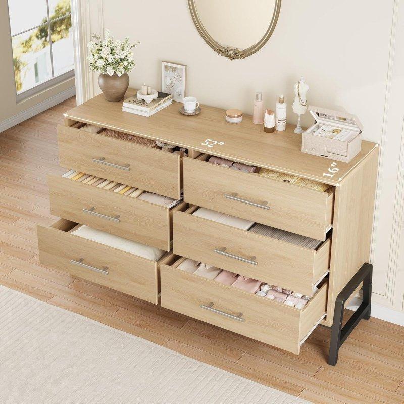 Kahverengi MDF Masif Ayaklı 6 Çekmeceli Şifonyer - 133 cm - 306844