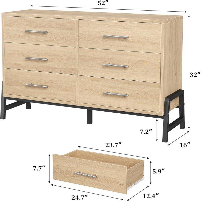Kahverengi MDF Masif Ayaklı 6 Çekmeceli Şifonyer - 133 cm - 306844