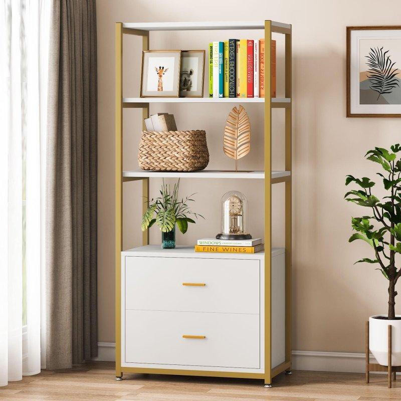 Kahverengi MDF Metal 2 Çekmeceli 4 Raflı Kitaplık - 153x60x40 cm - 312694