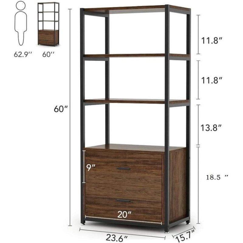 Kahverengi MDF Metal 2 Çekmeceli 4 Raflı Kitaplık - 153x60x40 cm - 312694