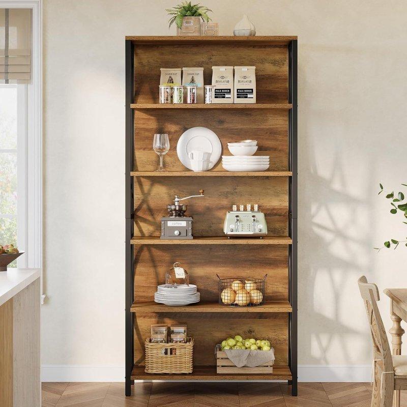 Kahverengi MDF Metal 6 Raflı Sarmaşık Desenli Endüstriyel Kitaplık - 181 cm - 314058