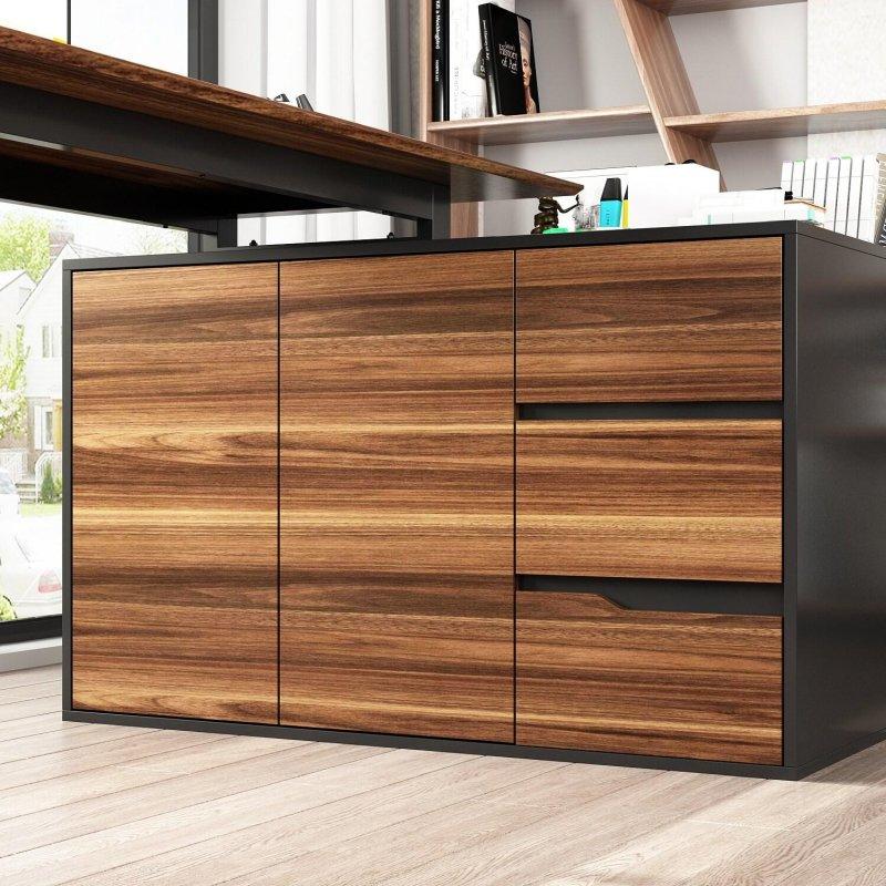 Kahverengi MDF Metal Ayaklı 3 Çekmeceli Dolaplı Yönü Değiştirilebilir L Tipi Ofis Masası - 138x104 cm - 326144