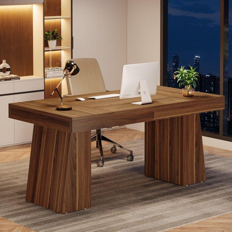 Kahverengi MDF Metal Ayaklı Dikdörtgen Yönetici Ofis Masası - 140x70 cm - 326215