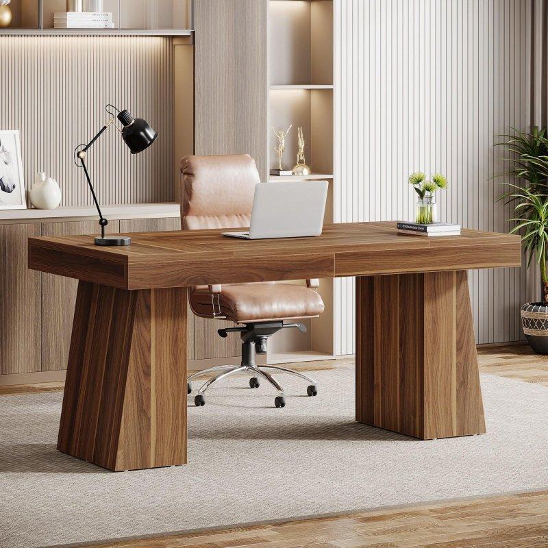 Kahverengi MDF Metal Ayaklı Dikdörtgen Yönetici Ofis Masası - 140x70 cm - 326215