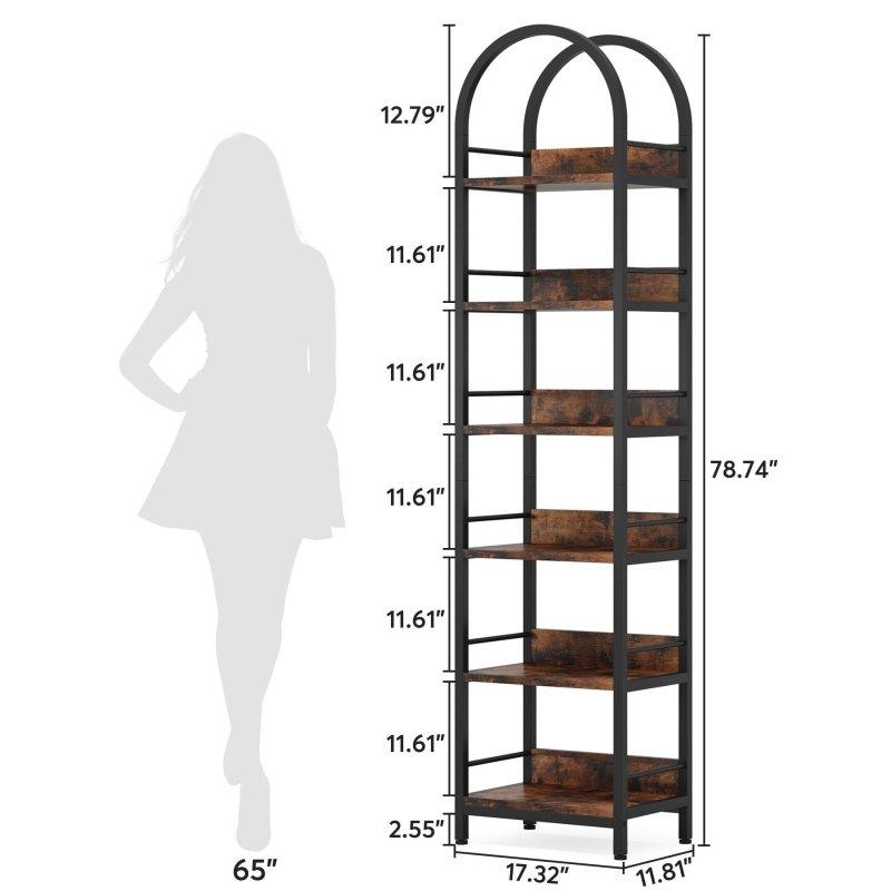 Kahverengi MDF Metal Kemerli 6 Raflı Köşe Kitaplık - 200 cm - 315163