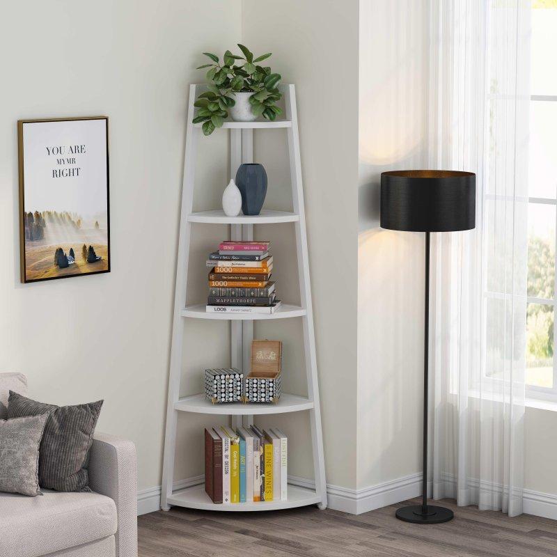 Kahverengi MDF Metal Merdiven Tasarım Köşe Kitaplık - 178 cm - 314326