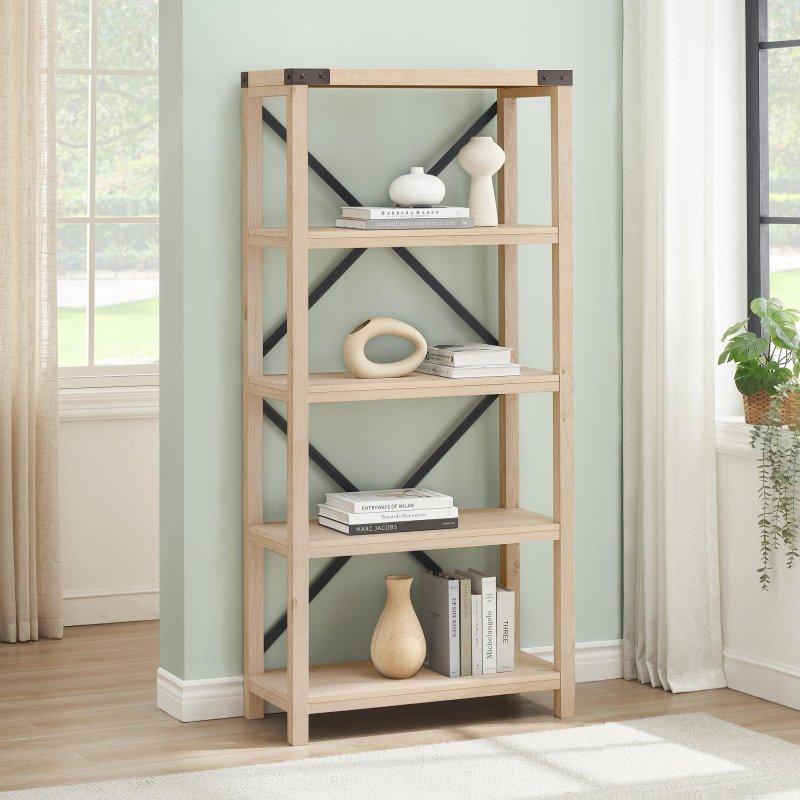 Kahverengi MDF Metal X Detaylı Açık Sırtlı Kitaplık - 163 cm - 312630