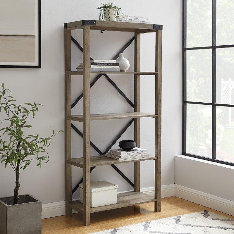 Kahverengi MDF Metal X Detaylı Açık Sırtlı Kitaplık - 163 cm - 312630