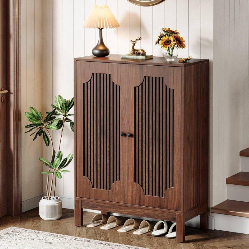 Kahverengi MDF Panjur Kapaklı 5 Raflı Ayarlanabilir Şifonyer - 81x36x110 cm - 308733