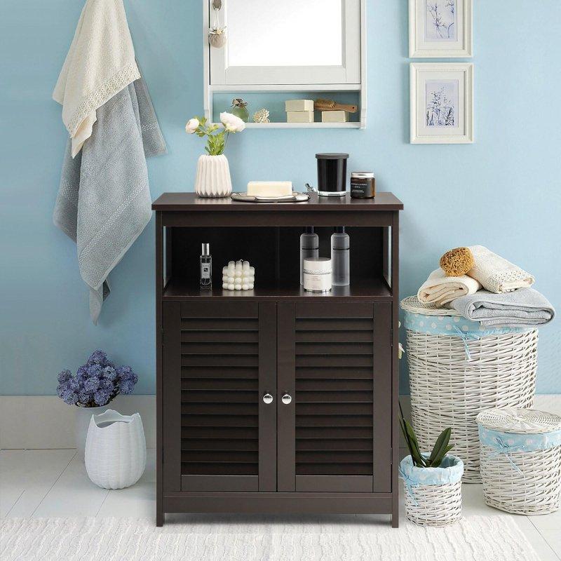 Kahverengi MDF Panjurlu Kapaklı Ayarlanabilir Raflı Çok Amaçlı Banyo Dolabı - 334529