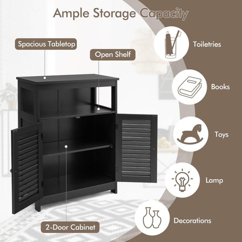 Kahverengi MDF Panjurlu Kapaklı Ayarlanabilir Raflı Çok Amaçlı Banyo Dolabı - 60x31x81 cm - 334397