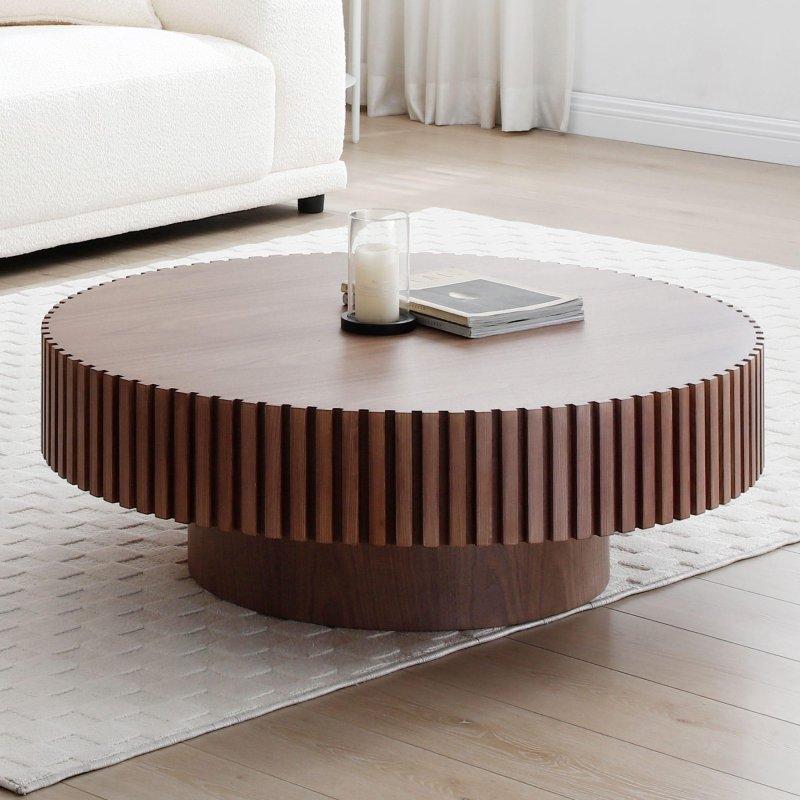 Kahverengi MDF Raflı Kaide Ayaklı Yuvarlak Orta Sehpa - 80x35 cm - 240593