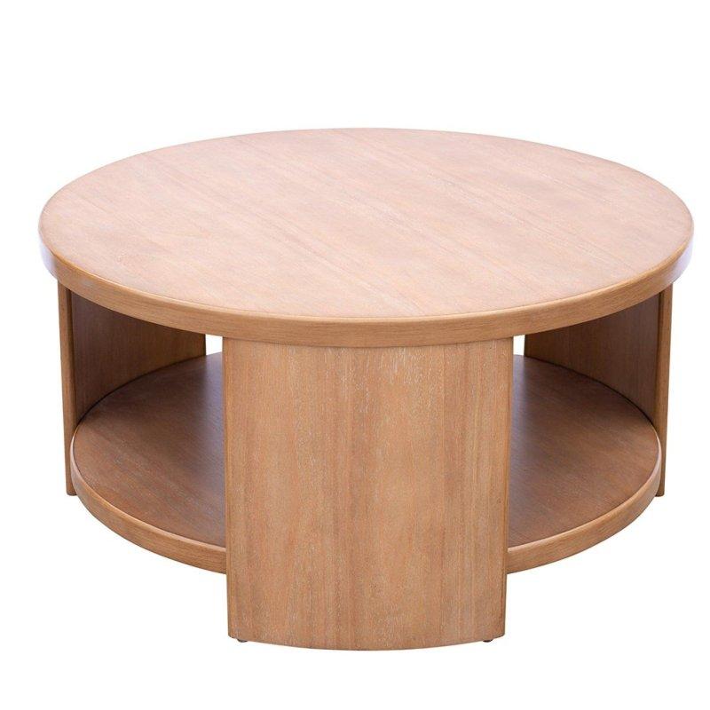 Kahverengi MDF Raflı Modern Yuvarlak Orta Sehpa - 92 cm - 239784