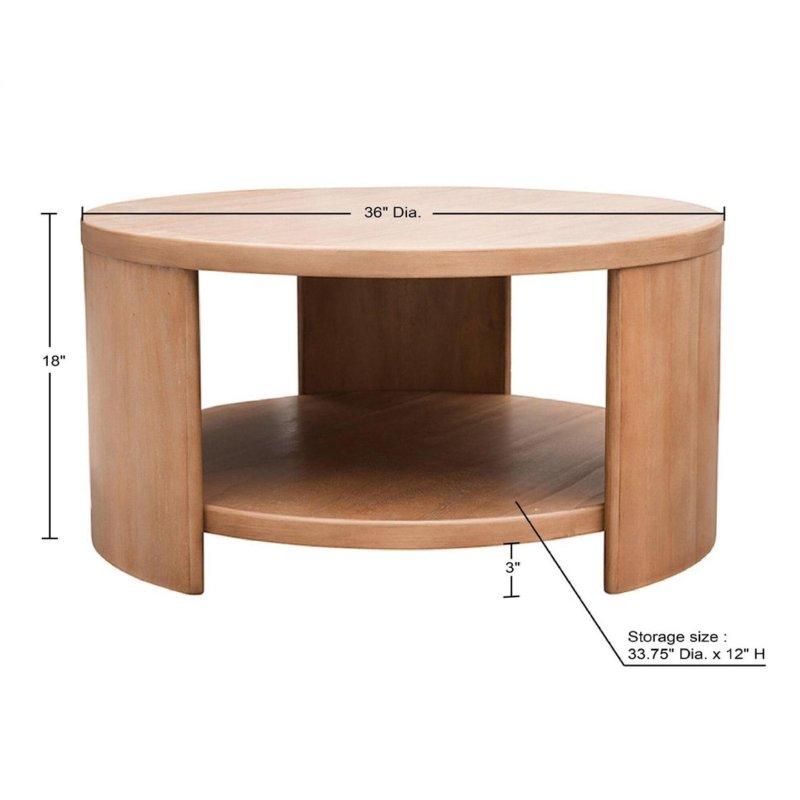 Kahverengi MDF Raflı Modern Yuvarlak Orta Sehpa - 92 cm - 239784