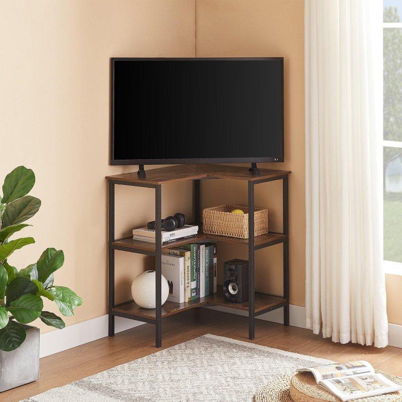 Kahverengi MDF Raflı Siyah Metal 3 Katlı L Şekilli Endüstriyel Köşe Kitaplık - 70x60x75 cm - 320528