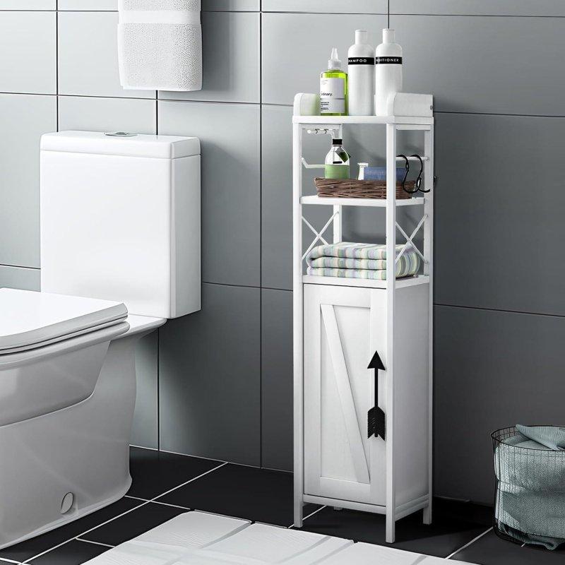 Kahverengi MDF Raflı ve Tuvalet Kağıdı Askılı Dar Tasarım Çok Amaçlı Banyo Dolabı - 19x21x81 cm - 333430