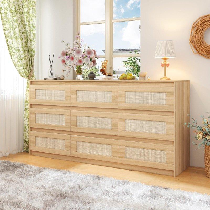 Kahverengi MDF Rattan Dokulu 8 Çekmeceli Şifonyer - 160x82x40 cm - 301231