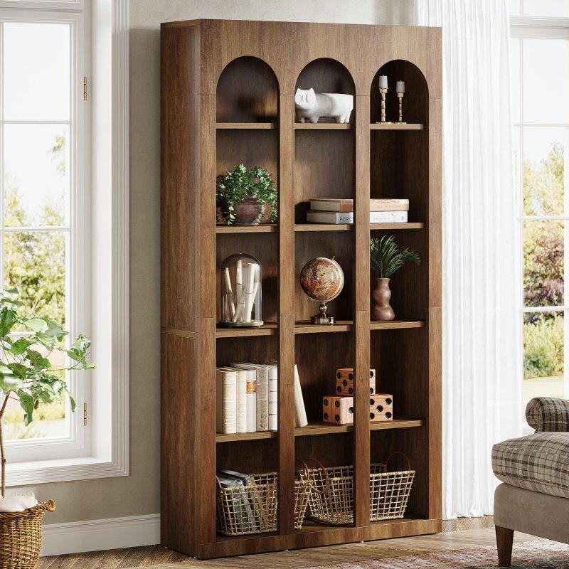 Kahverengi MDF Rustik 5 Raflı Kemerli Kitaplık - 180 cm - 319098