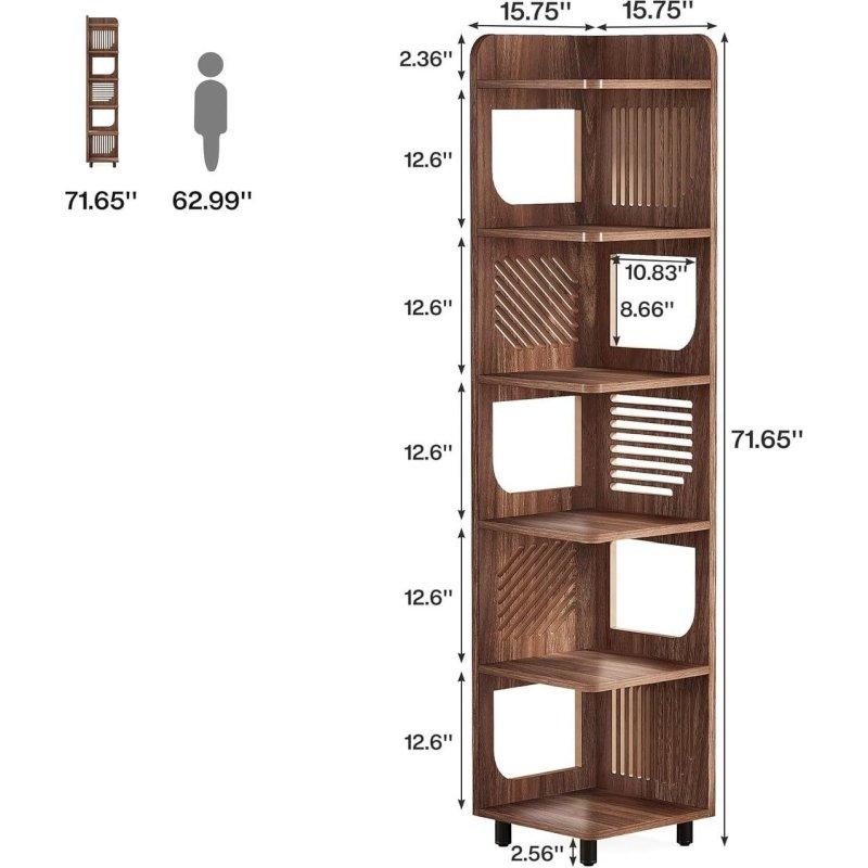 Kahverengi MDF Rustik 6 Raflı Köşe Kitaplık - 40x40x183 cm - 316640