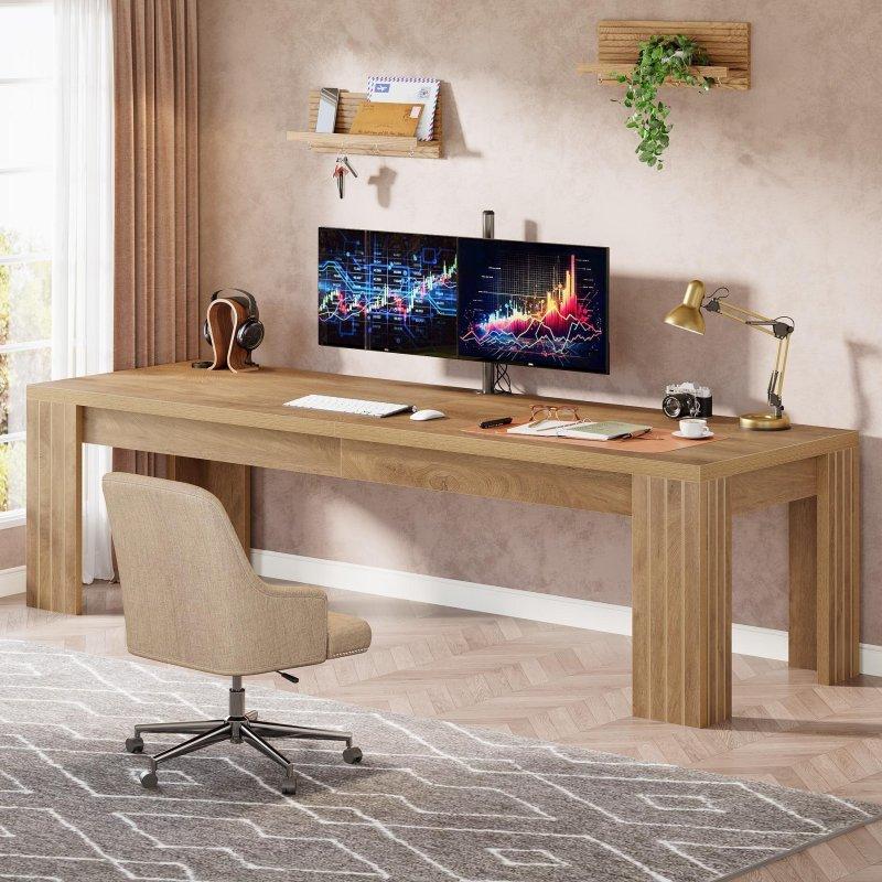 Kahverengi MDF Rustik İki Kişilik Ofis Masası - 200 cm - 325881