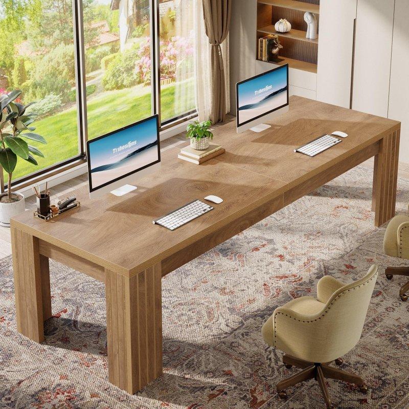 Kahverengi MDF Rustik İki Kişilik Ofis Masası - 200 cm - 325881