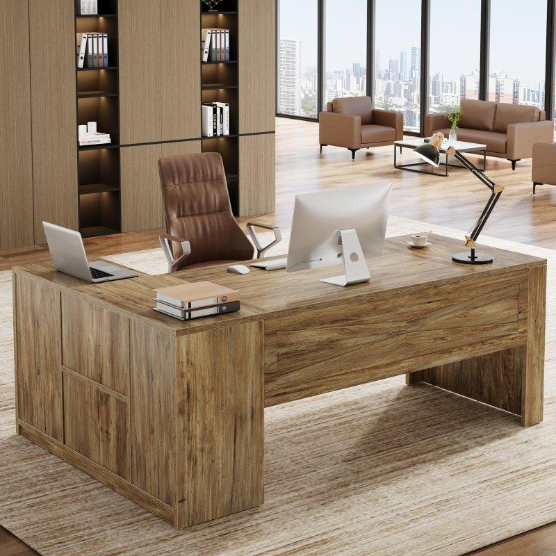 Kahverengi MDF Rustik L Tipi Kabinli Ofis Masası - 181x130 cm - 326400