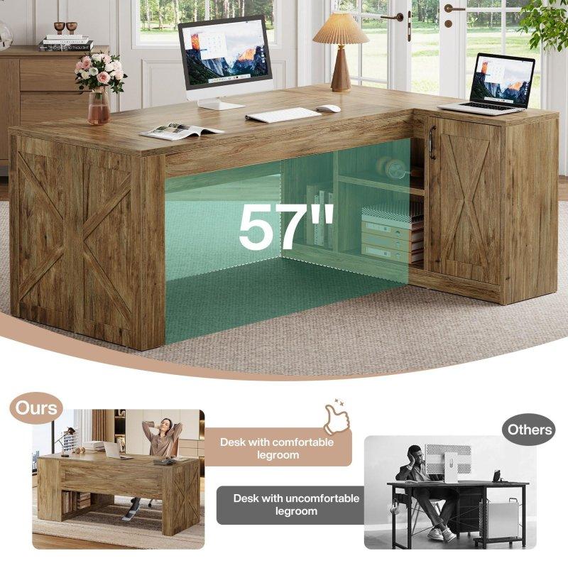 Kahverengi MDF Rustik L Tipi Kabinli Ofis Masası - 181x130 cm - 326400