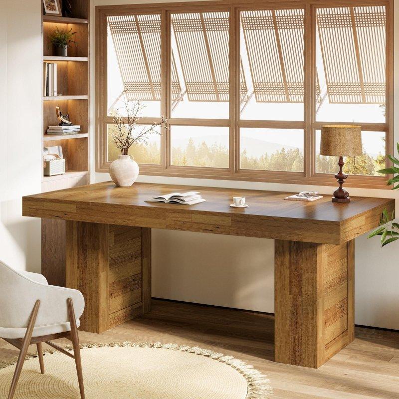 Kahverengi MDF Rustik Tasarım Çizilmeye Dayanıklı Yönetici Ofis Masası - 160x81 cm - 327023