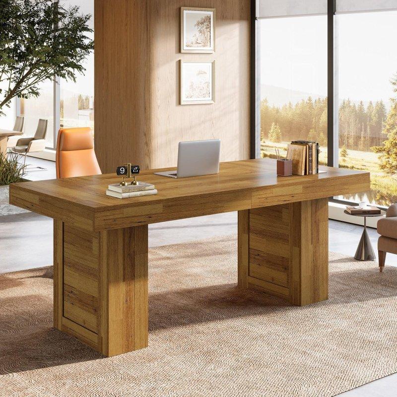 Kahverengi MDF Rustik Tasarım Çizilmeye Dayanıklı Yönetici Ofis Masası - 160x81 cm - 327023