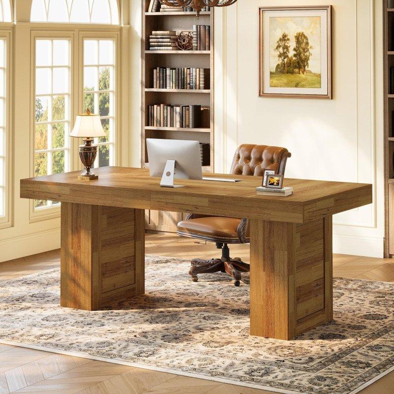 Kahverengi MDF Rustik Tasarım Çizilmeye Dayanıklı Yönetici Ofis Masası - 160x81 cm - 327023 Kahverengi MDF Rustik Tasarım Çizilmeye Dayanıklı Yönetici Ofis Masası - 160x81 cm - 327023