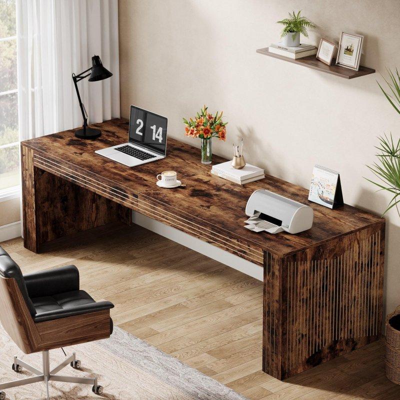 Kahverengi MDF Rustik Tasarım İki Kişilik Ofis Masası - 200 cm - 326378