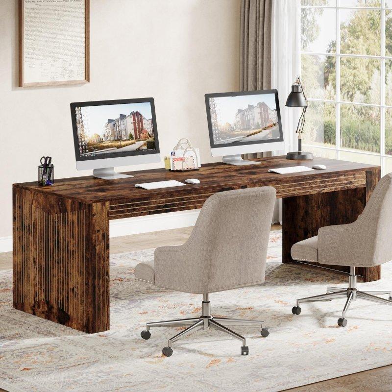 Kahverengi MDF Rustik Tasarım İki Kişilik Ofis Masası - 200 cm - 326378